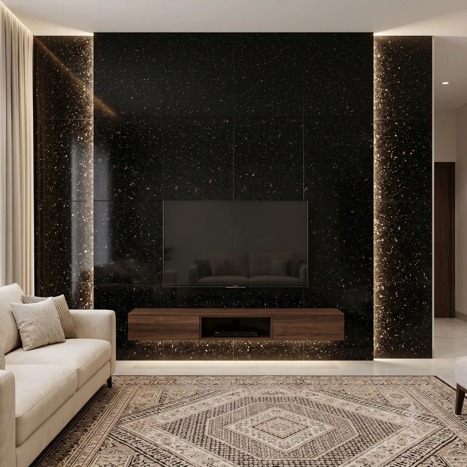 Black Galaxy Granite TV Wall