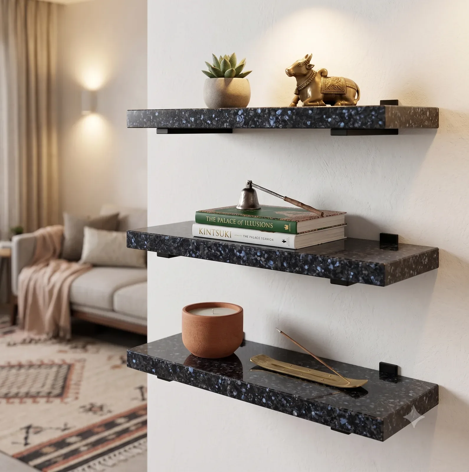 Blue Pearl Granite Shelves