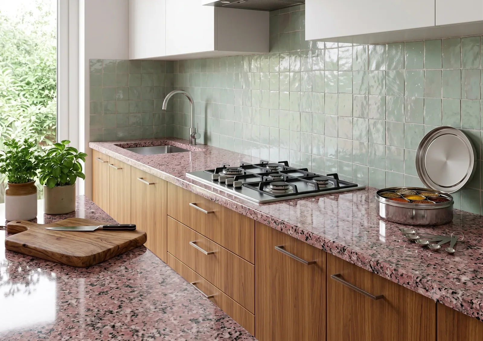 Rosy Pink Granite Kitchen